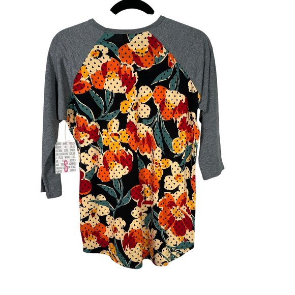 LuLaRoe RANDY Black Gran Floral Hibiscus Flower Yellow Raglan Tee Shirt SMALL S - Picture 5 of 6